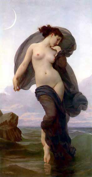 картина №00  голая женщина идущая по волнам, картина живопись эротика