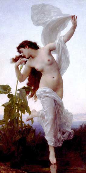 картинка №01  полуобнаженная женщина нюхает цветок, живопись эротика
