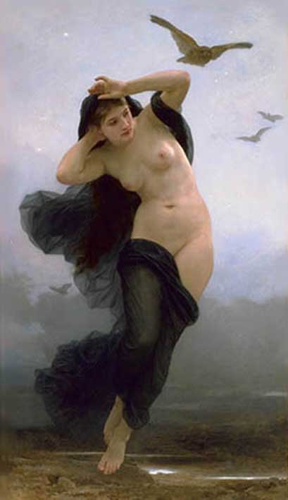 картинка №02 голая женщина убегает от хищных птиц, живопись эротика