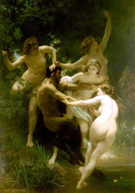 картинка №10  четыре голых женщины трахают Сатира, живопись эротика