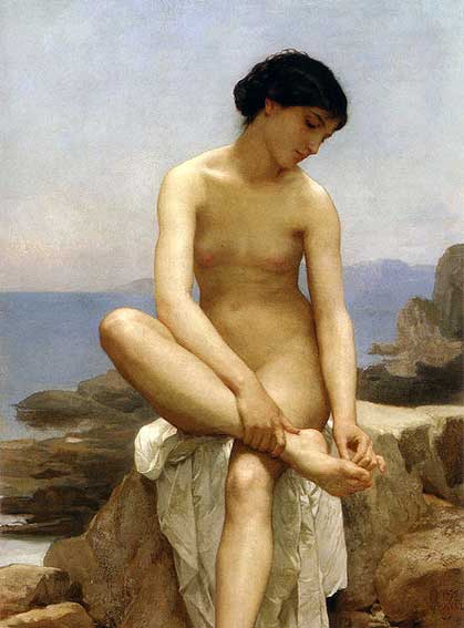 картинка №11  голая девушка на берегу очищает ногу, живопись эротика