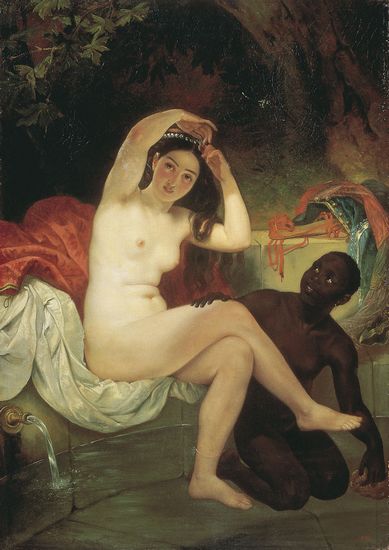 картинка №22  голая белая девушка с черной рабыней, живопись эротика