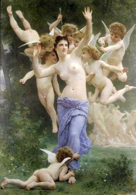 картинка №23  богиня топлесс с кучей амурчиков вокруг, живопись эротика