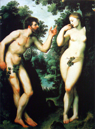 картинка №63  Адам уговаривает голую Еву не есть яблоко, живопись эротика
