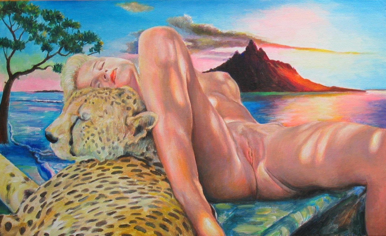 красавица и леопард, голые девушки на морском берегу 3