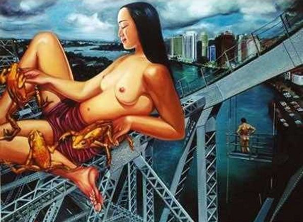 голая китаянка занимается сексом с лягушками на фоне достижений китайского народа, эротика рисунок