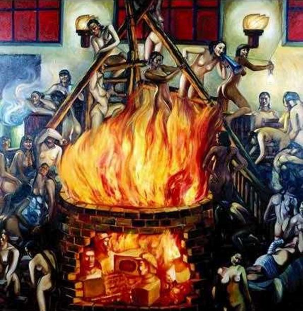 голые китаянки сгорают в огне любви к партии, эротика рисунок