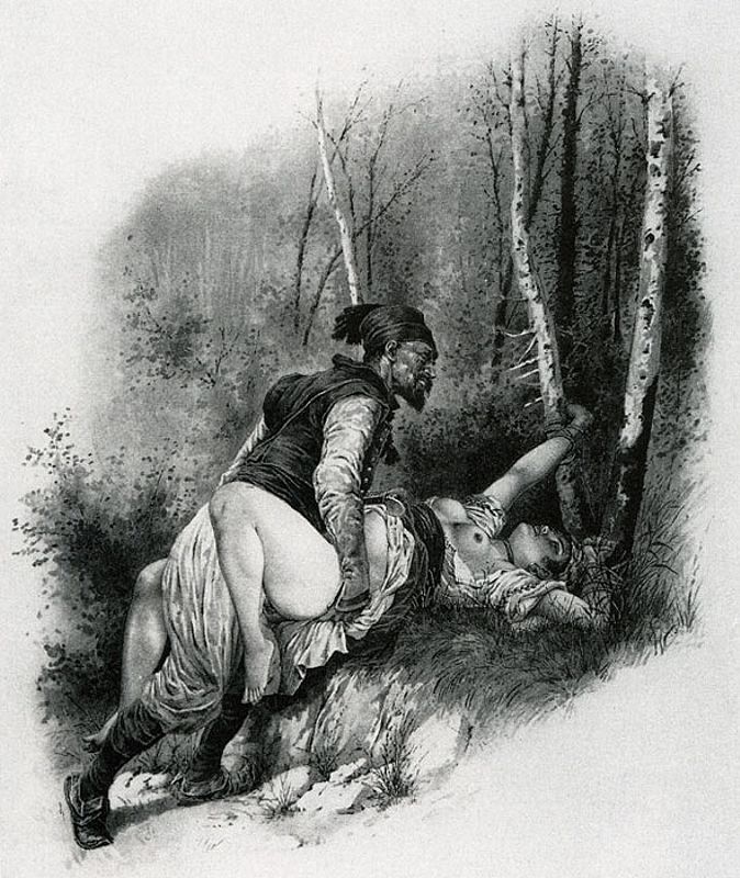 изнасилование неверной в лесу, картинка эротической живописи