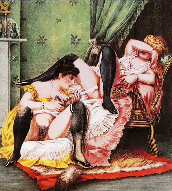 лесбиянка засовывает своей подруге свечку во влагалище, картинка эротической живописи
