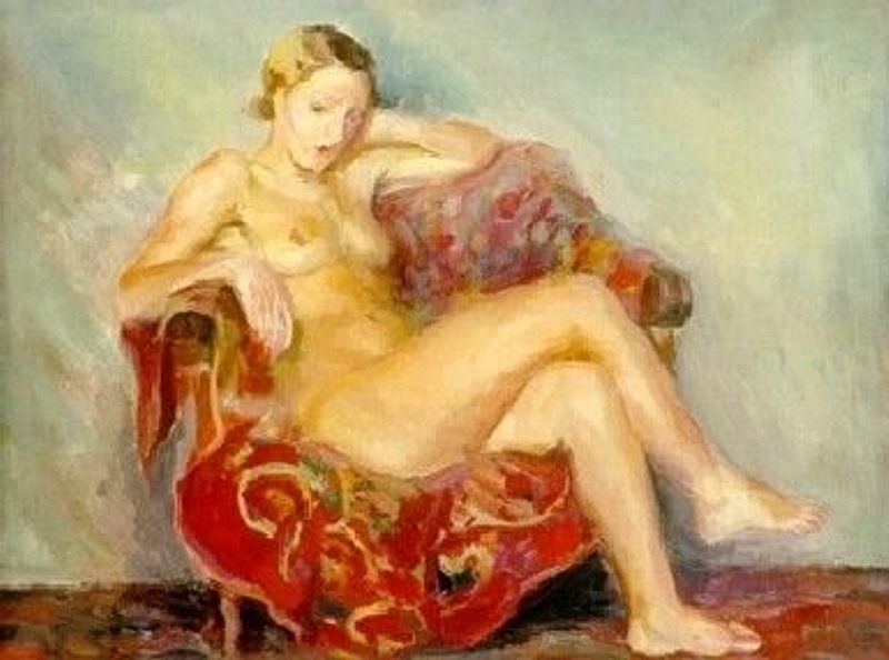 голая женщина сидящая в кресле, картинка эротической живописи
