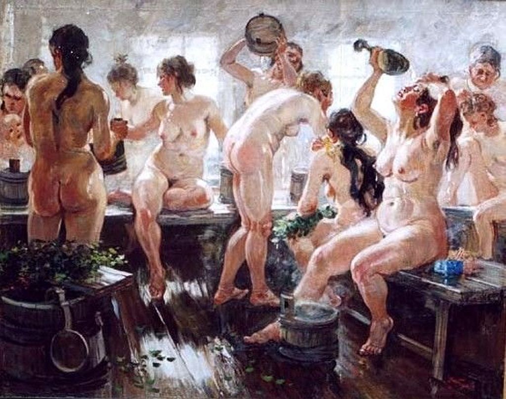 женщины моются в русской бане, картинка эротической живописи