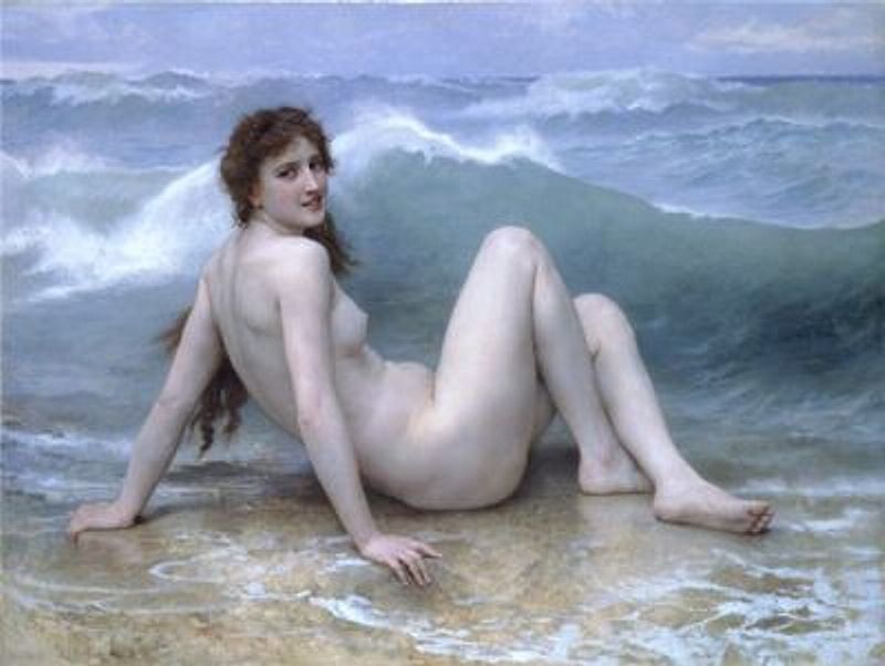 обнаженная Венера купающаяся в волнах прибоя, картинка эротической живописи