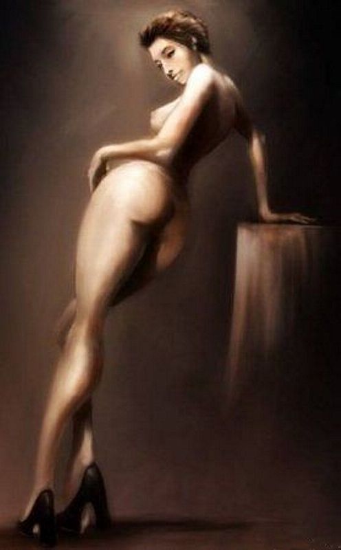 голая негритянка стоящая облокотившись на стол, картинка эротической живописи