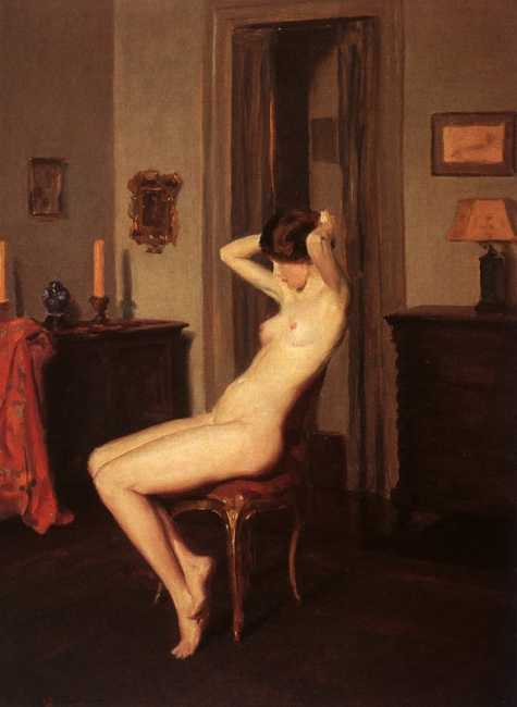 Обнаженная молодая девушка на стуле, картинка секса в живописи и рисунках