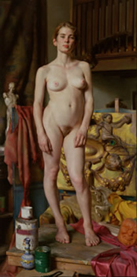 голая модель на столе художника, картинка секса в живописи и рисунках