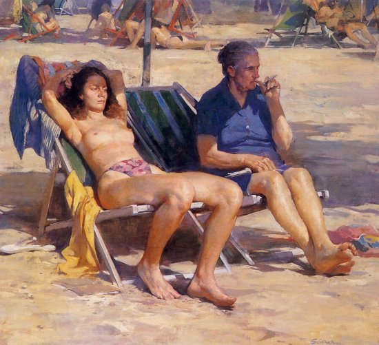 Топлесс на пляже, картинка секса в живописи и рисунках