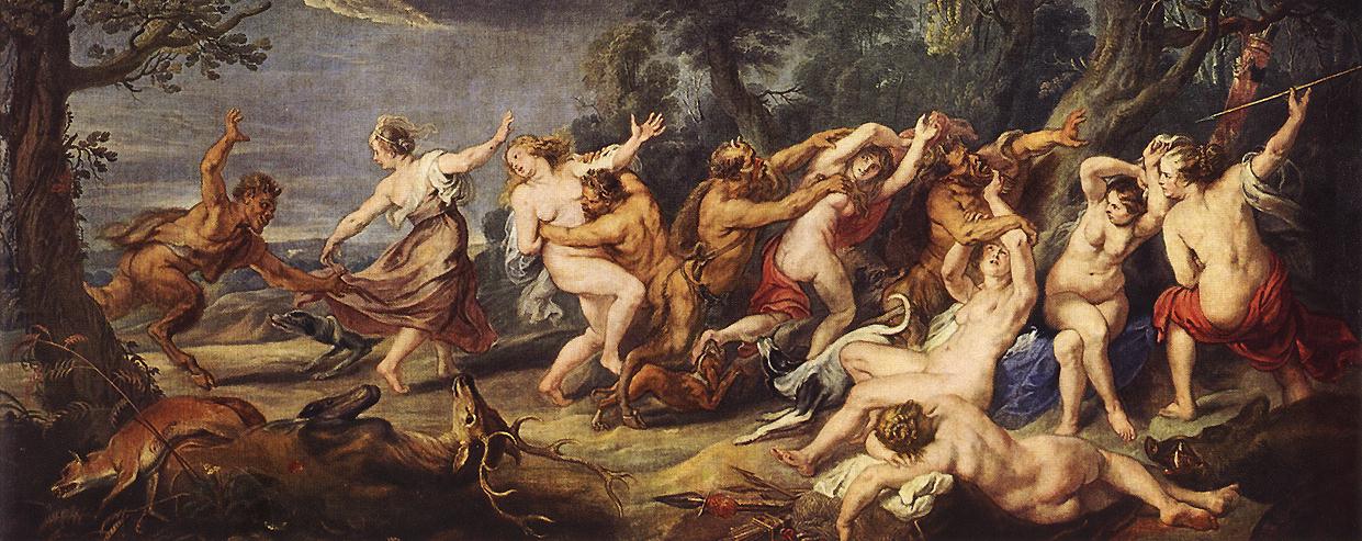 Нападение сатиров на отряд голых толстых амазонок, картинка секса в живописи и рисунках