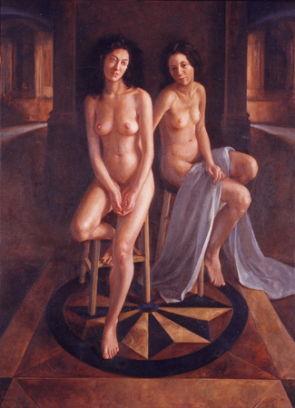 две голых испанки в круге света, картинка секса в живописи и рисунках
