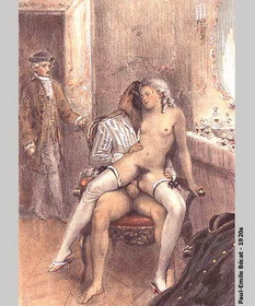 муж застает молодую жену сидящей на члене любовника, эротическая гравюра 008