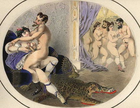 секс между сисек на балу, эротическая гравюра 091