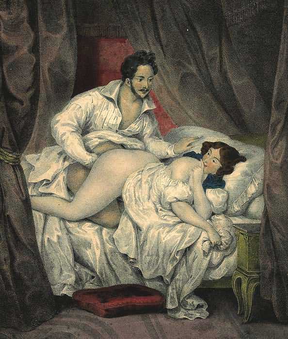 муж вставляет член в толстую задницу своей жене, эротическая гравюра