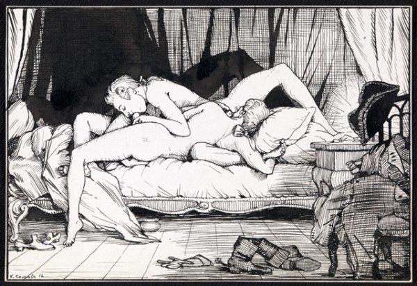 оральный секс двух молодых дворян, эротическая гравюра