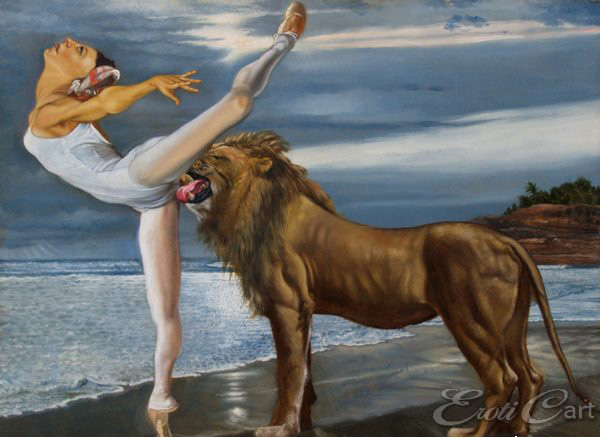 Зевс в образе льва лижет вагину балерине, эротическая гравюра
