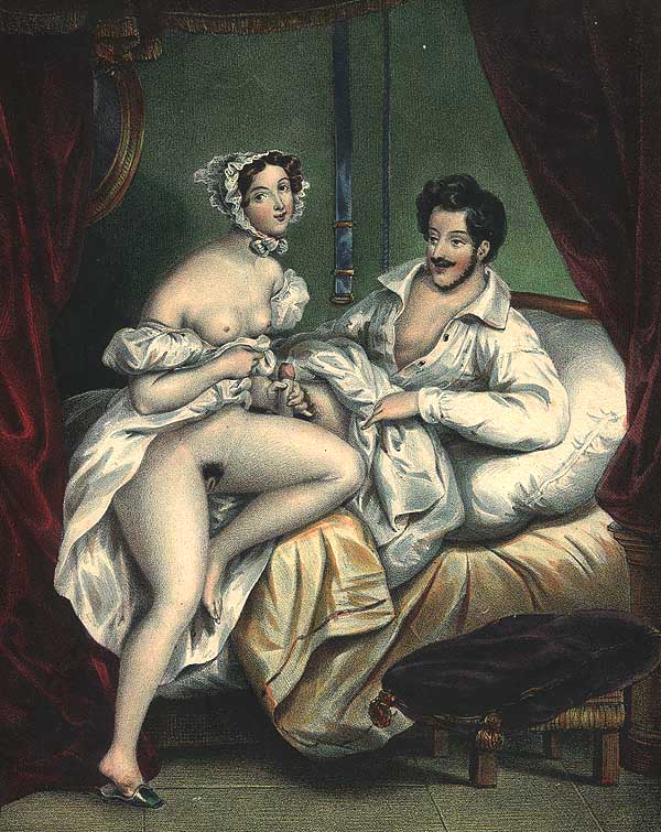 дворянка пришла в постель к мужу для исполнения супружеского долга, эротическая гравюра