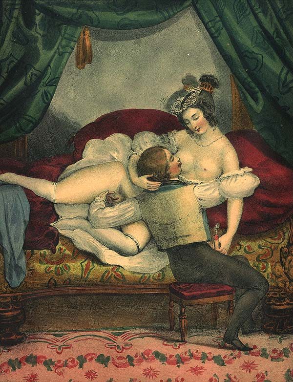 любовник пальцами мастурбирует клитор голой аристократки, эротическая гравюра