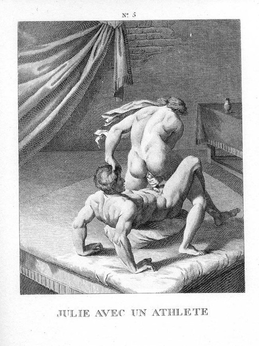 женщина вставляет мужской член в свое влагалище в позе сидя задом, эротическая гравюра