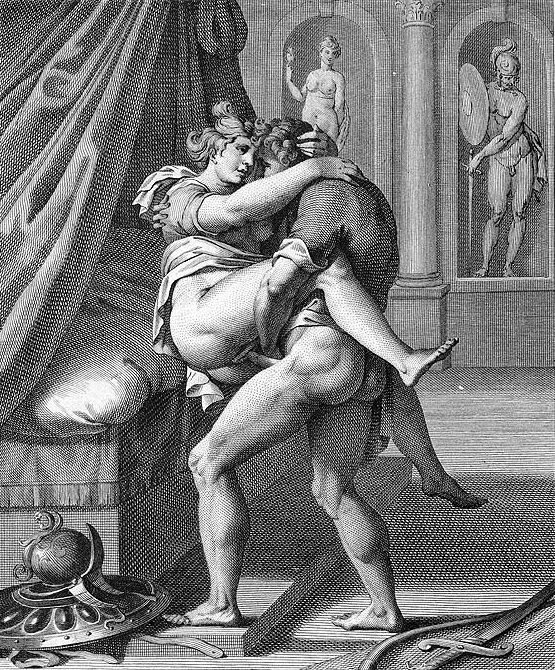 мужчина несет женщину на кровать насадив ее влагалищем на свой член, эротическая гравюра