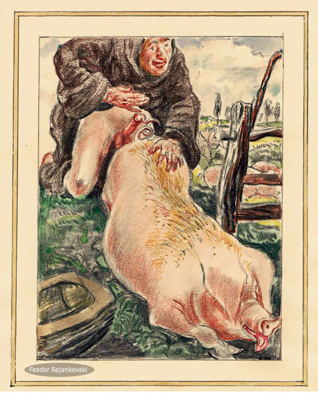 секс монаха со свиньей, эротическая гравюра