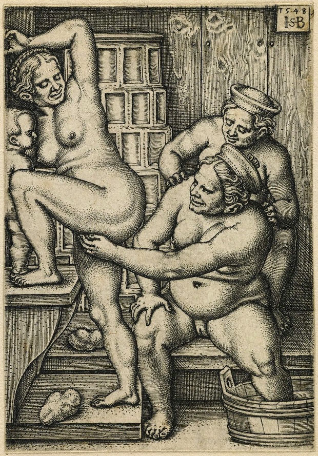 секс толстых теток в бане с мальчиком, эротическая гравюра