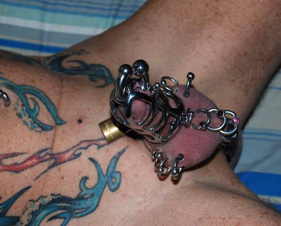 множественный пирсинг на пенисе и мошонке татуированного мужчины, фото мужских извращений над своими членами, пенис порно фото