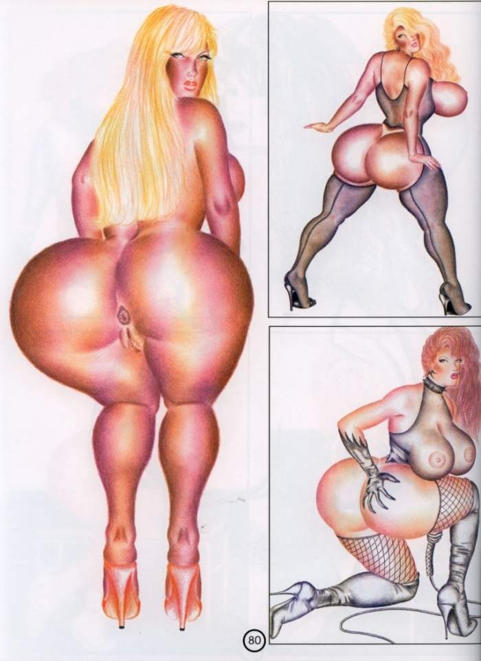 полная толстопопая блондинка приседает на корточки, рисунок толстой женщины