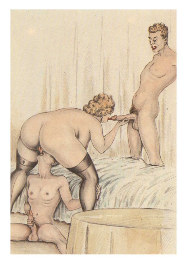 два молодых парня орально ублажают полную зрелую домохозяйку, рисунок толстой женщины