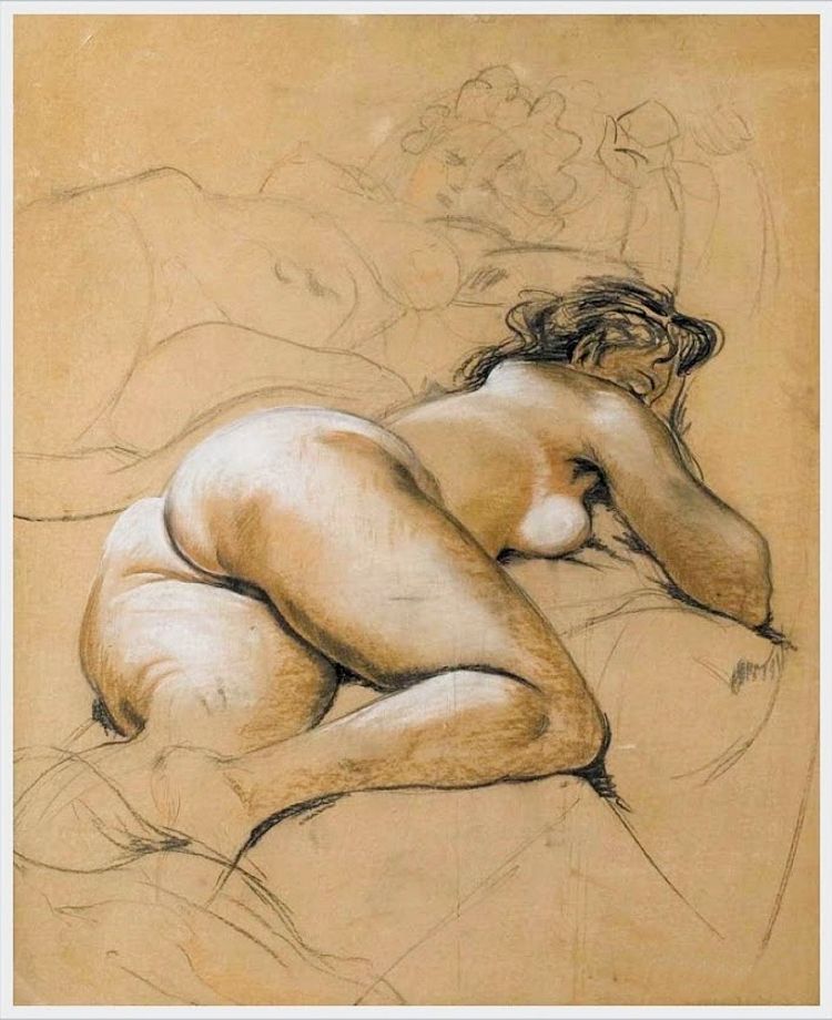 рисунок спящей жены, черно-белый рисунок толстой женщины