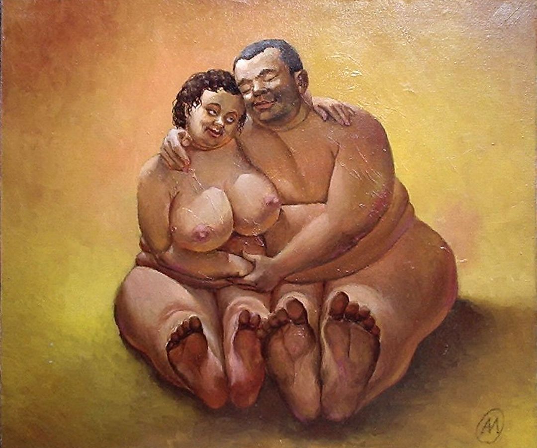 эротические ласки сидящей на песке голой парочки, порно рисунок голой толстой женщины