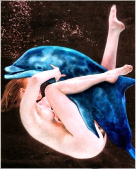 эротика с персонажами мультяшных животных, обнаженная купальщица и дельфин, животный секс рисованный, рисунок