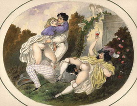 пикник с сексом, старинная эротическая гравюра 010