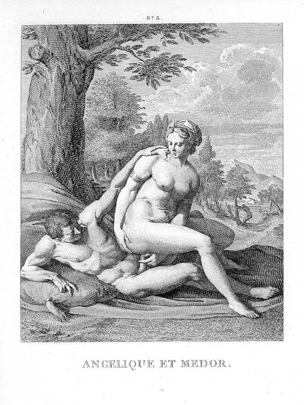 Голая Анжелика насаживается на пенис в позе секса обратная наездница, эротическая гравюра