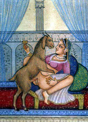 заставка к зоофилии - индийская картина секса женщины с козлом