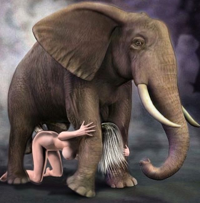 эротика с персонажами мультяшных животных, грудастая девушка голышом между ног слона, животный секс рисованный, рисунок